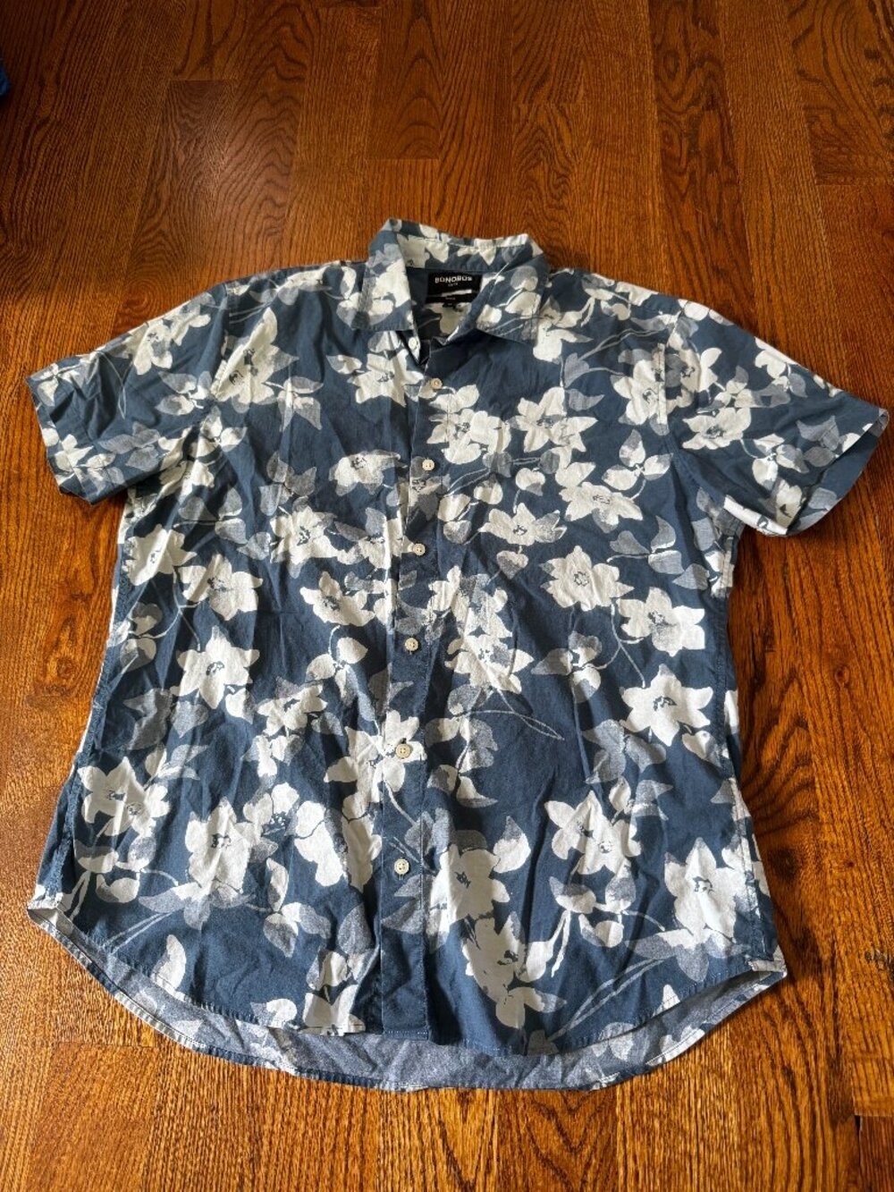 Bonobos Men’s XL Slim Fit Stretch Floral Button-Down Shirt Blue Short Sleeve